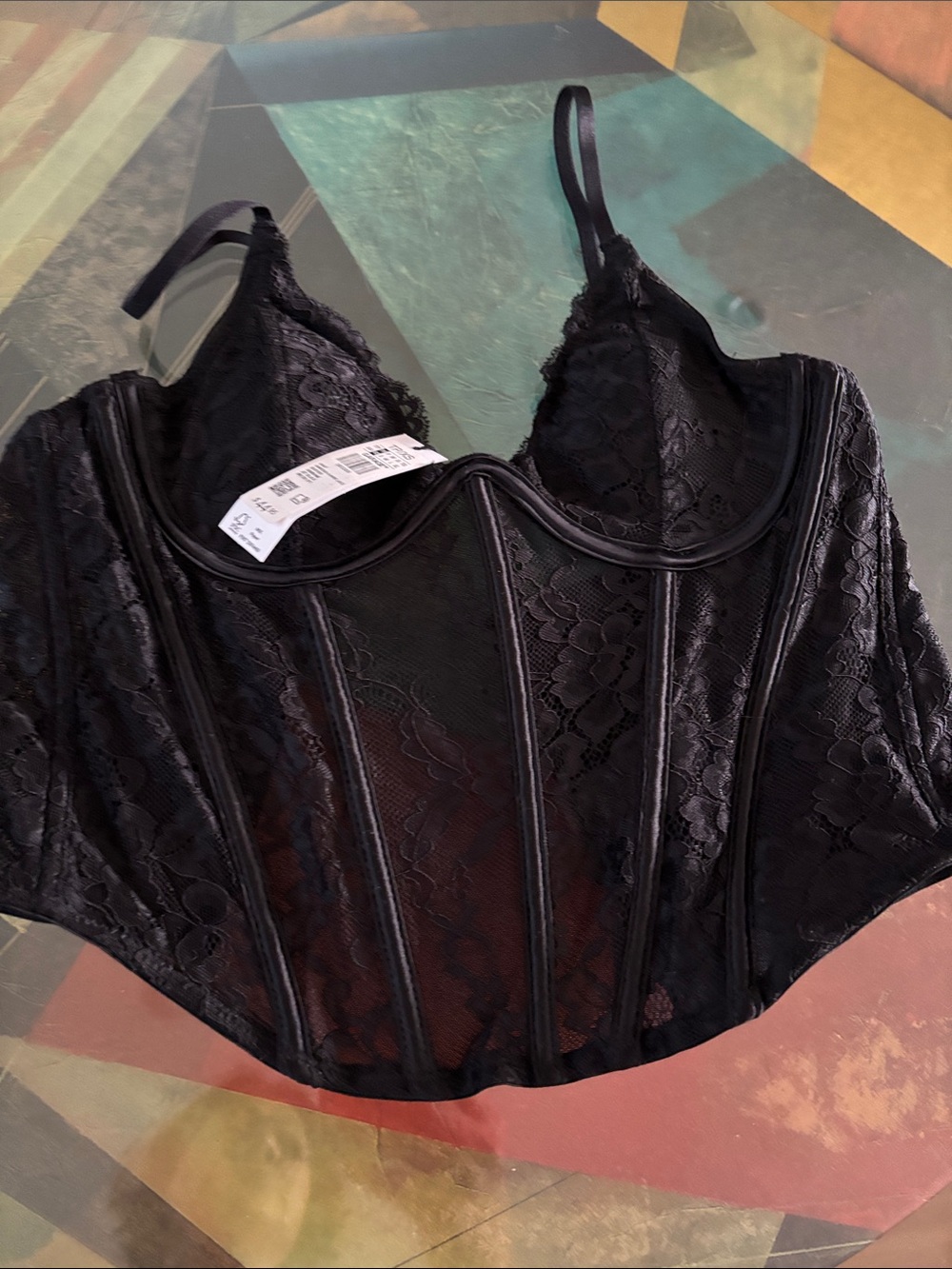 Garage Black Lace Longline Bustier Top size TP/XS